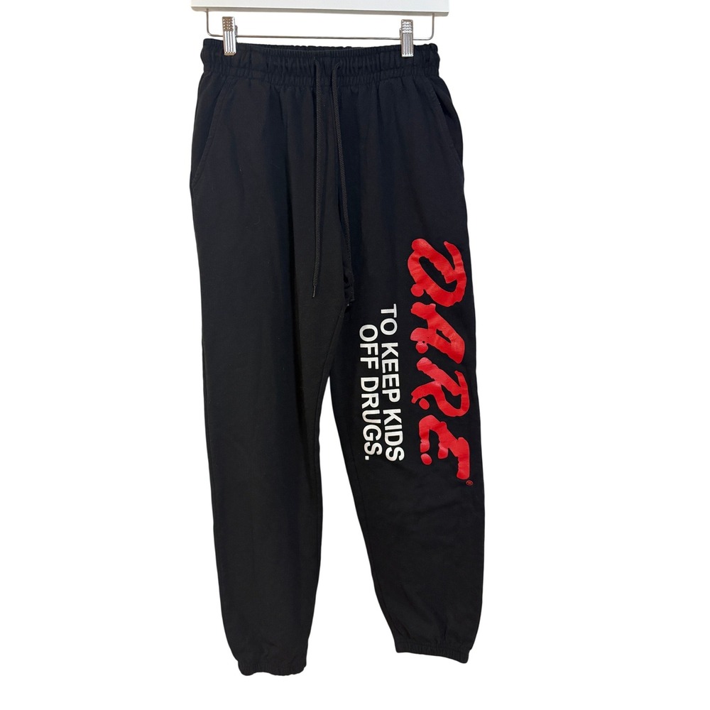 DARE‎ Sweatpants Kids Medium Black Graphic Logo Elastic VTG 90s Streetwear Retro